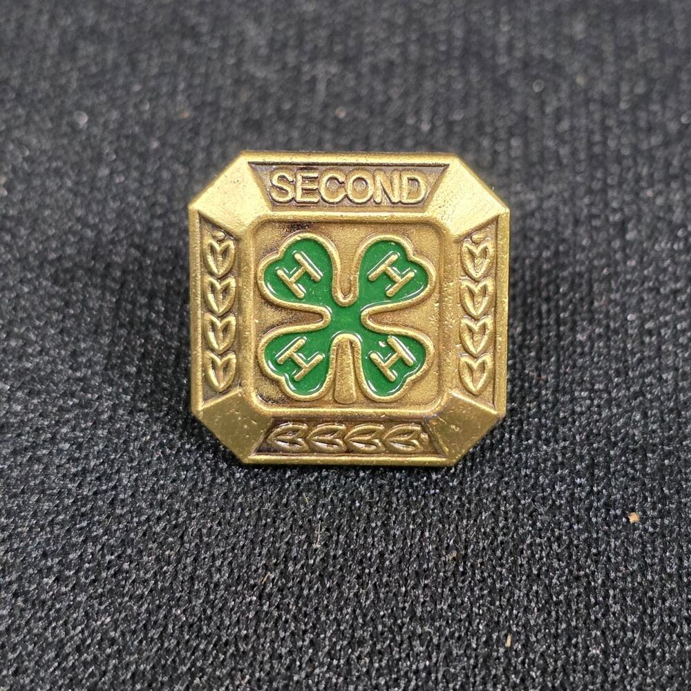 4-H SECOND Award Pin Gold Tone Green Enamel Lapel Pin